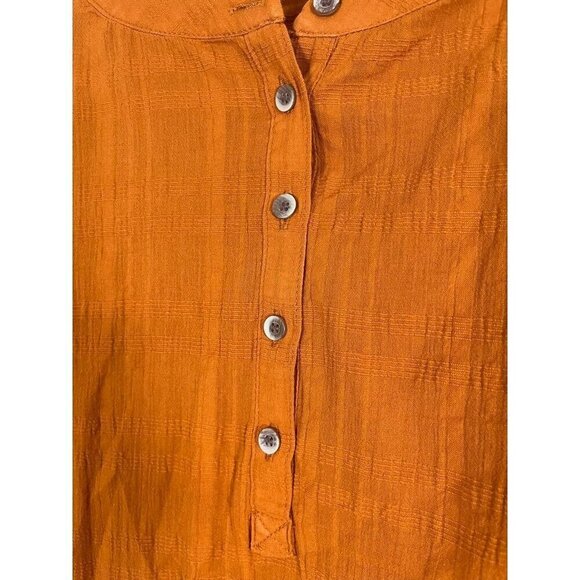 Retro Plaid Top 1x Orange Henley Fall Checks Boho Western Festive Holiday Chic - Picture 4 of 11